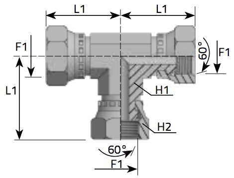 T kus 3x lisovana matica BSP Tee with crimped nut BSP